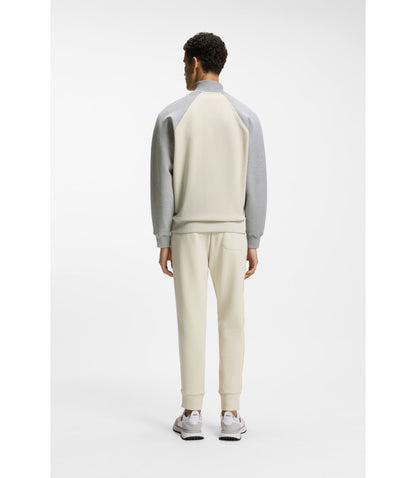 Boss Contrast Piping Sweatshirt In A Cotton Blend Light Beige