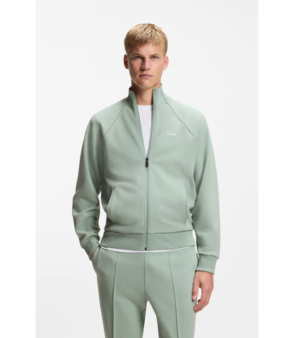 Boss Contrast Piping Sweatshirt In A Cotton Blend Light Green