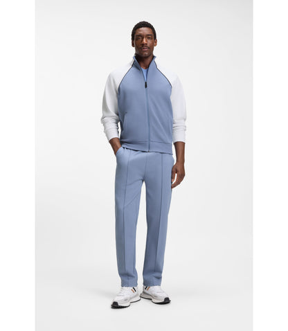 Boss Contrast Piping Sweatshirt In A Cotton Blend Light Blue