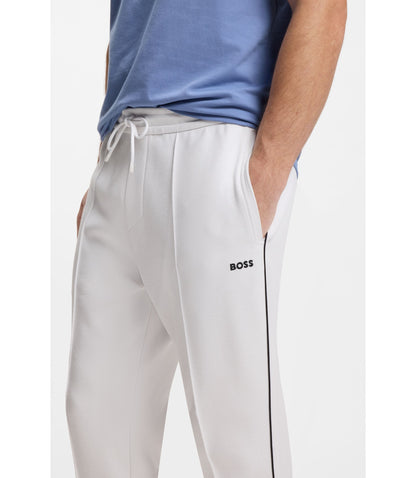 Boss Piping Detail Tracksuit Bottoms In A Cotton Blend White