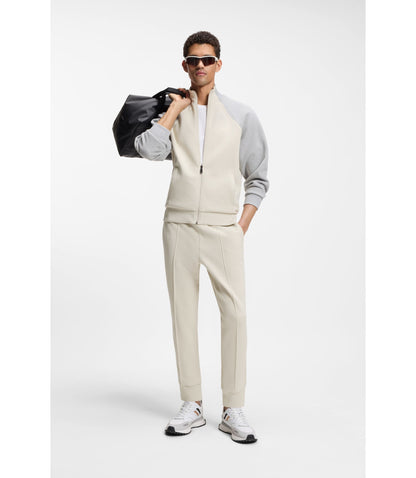 Boss Piping Detail Tracksuit Bottoms In A Cotton Blend Light Beige