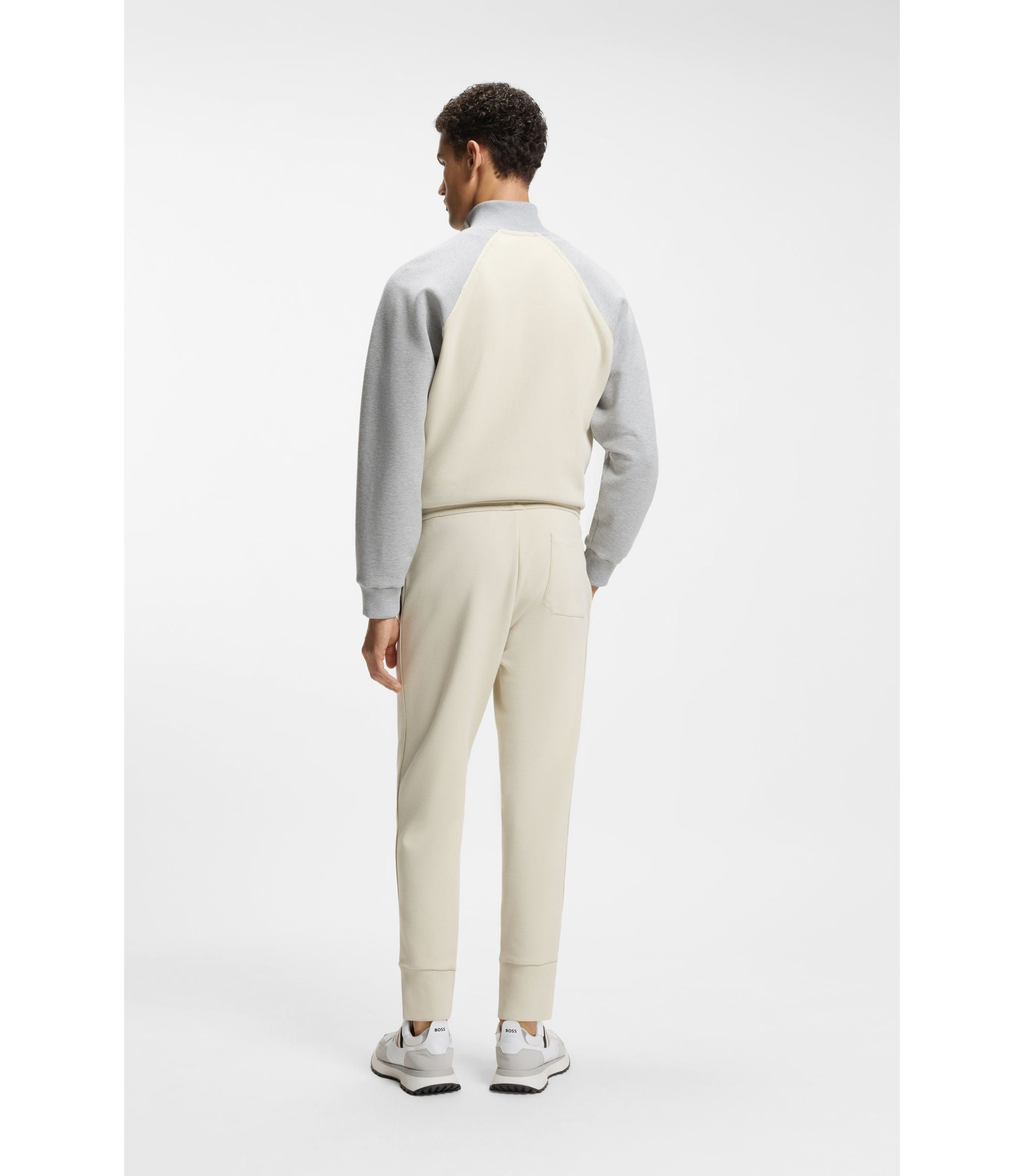 Boss Piping Detail Tracksuit Bottoms In A Cotton Blend Light Beige