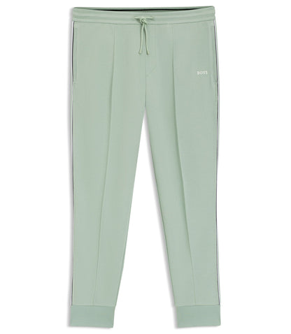Boss Piping Detail Tracksuit Bottoms In A Cotton Blend Light Green