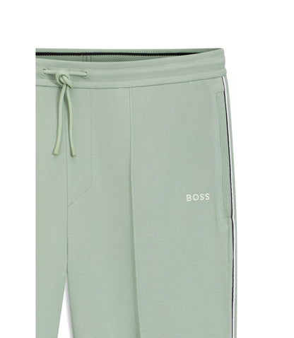 Boss Piping Detail Tracksuit Bottoms In A Cotton Blend Light Green