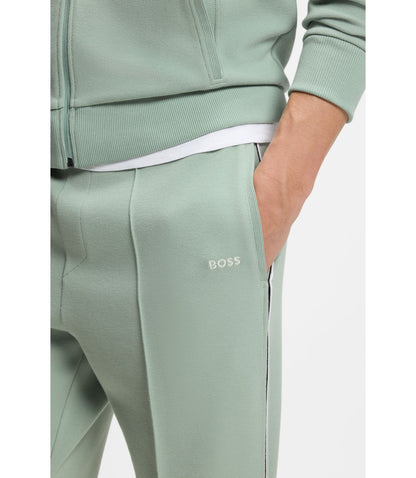 Boss Piping Detail Tracksuit Bottoms In A Cotton Blend Light Green