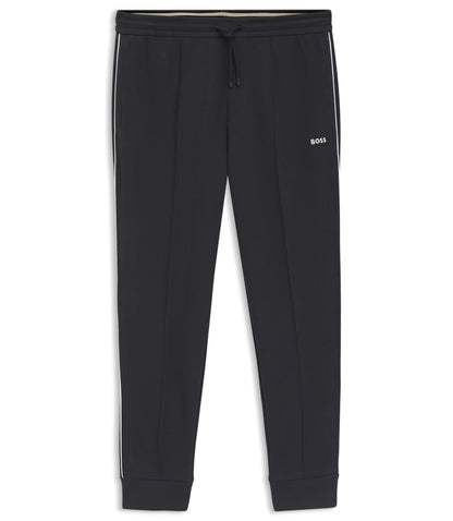 Boss Piping Detail Tracksuit Bottoms In A Cotton Blend Dark Blue