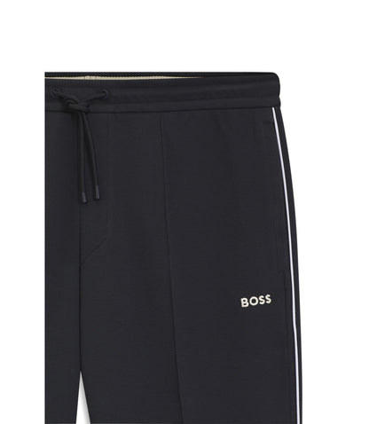 Boss Piping Detail Tracksuit Bottoms In A Cotton Blend Dark Blue