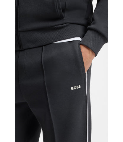Boss Piping Detail Tracksuit Bottoms In A Cotton Blend Dark Blue