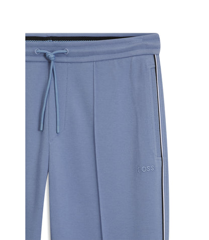 Boss Piping Detail Tracksuit Bottoms In A Cotton Blend Light Blue