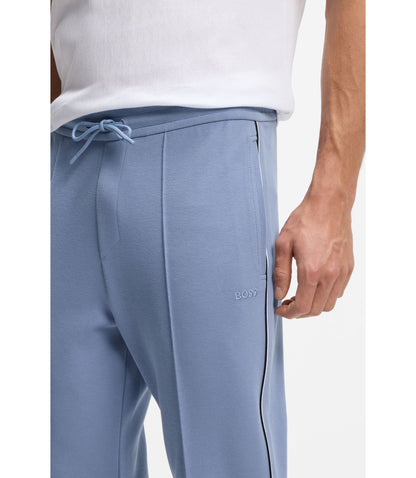 Boss Piping Detail Tracksuit Bottoms In A Cotton Blend Light Blue