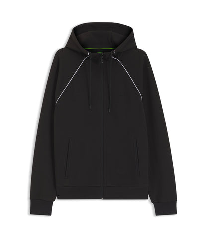 Boss Piping Detail Zip Up Hoodie In A Cotton Blend Black