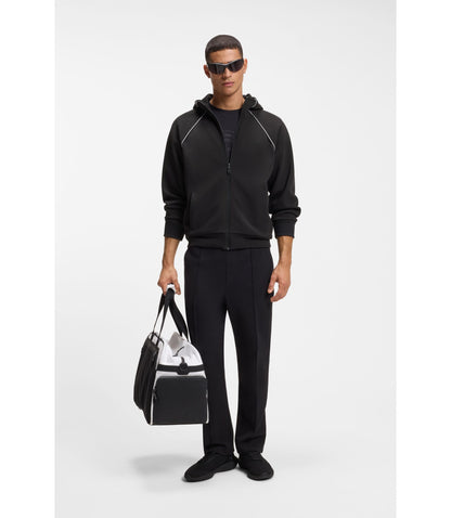 Boss Piping Detail Zip Up Hoodie In A Cotton Blend Black