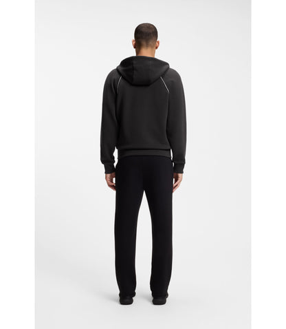 Boss Piping Detail Zip Up Hoodie In A Cotton Blend Black