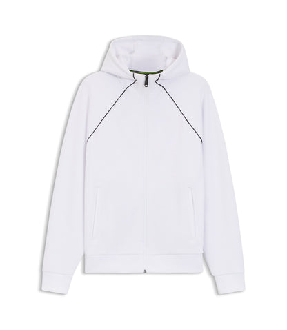 Boss Piping Detail Zip Up Hoodie In A Cotton Blend White