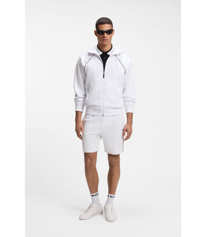 Boss Piping Detail Zip Up Hoodie In A Cotton Blend White