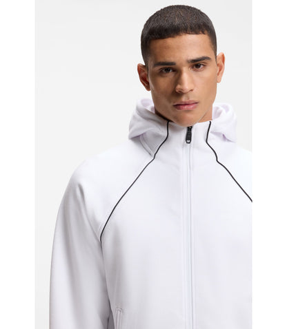 Boss Piping Detail Zip Up Hoodie In A Cotton Blend White