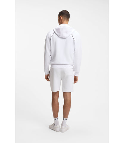 Boss Piping Detail Zip Up Hoodie In A Cotton Blend White