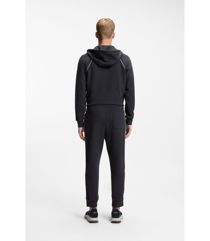 Boss Piping Detail Zip Up Hoodie In A Cotton Blend Dark Blue