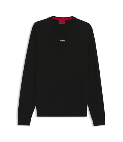 Hugo Logo Detail Sweater In Cotton Black