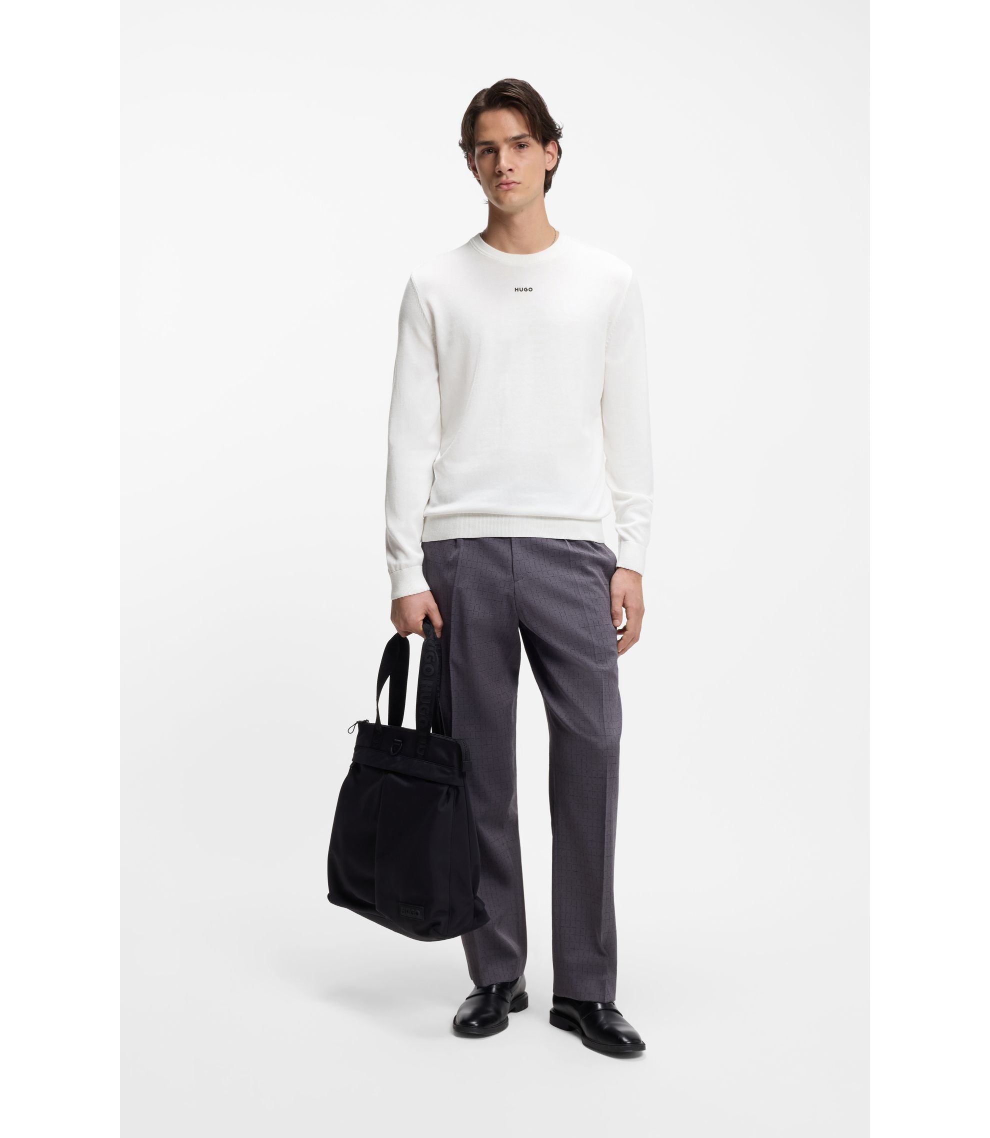 Hugo Logo Detail Sweater In Cotton White