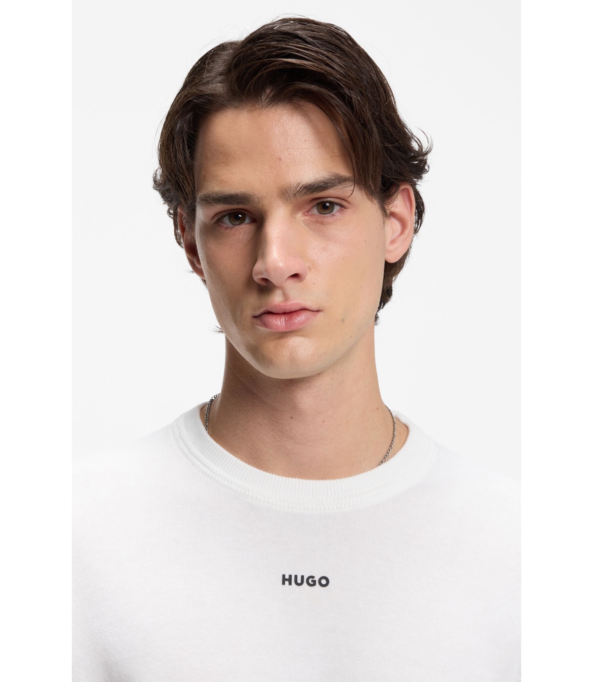Hugo Logo Detail Sweater In Cotton White