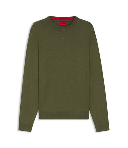 Hugo Logo Detail Sweater In Cotton Light Green