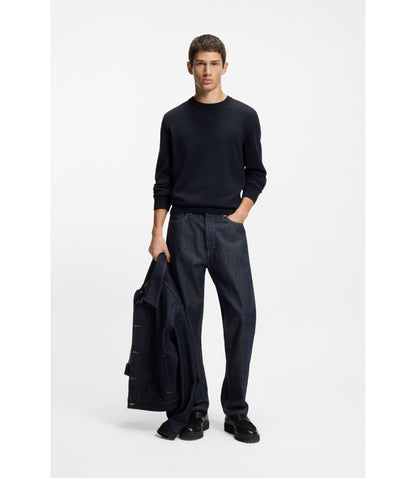Hugo Logo Detail Sweater In Cotton Dark Blue
