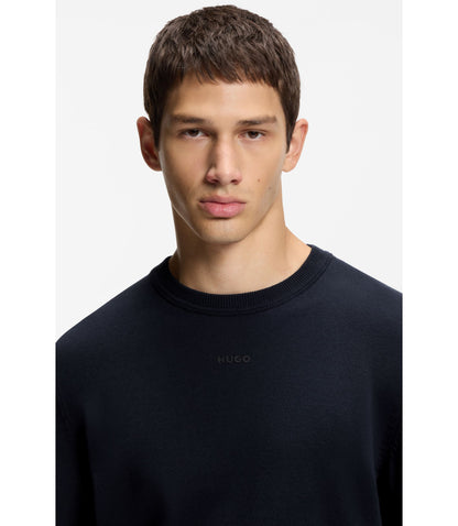 Hugo Logo Detail Sweater In Cotton Dark Blue
