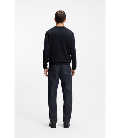 Hugo Logo Detail Sweater In Cotton Dark Blue