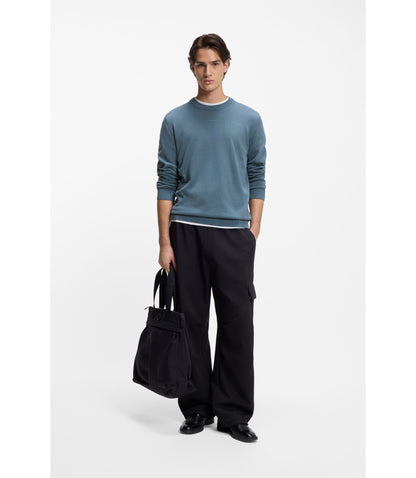 Hugo Logo Detail Sweater In Cotton Light Blue
