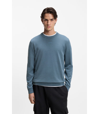 Hugo Logo Detail Sweater In Cotton Light Blue