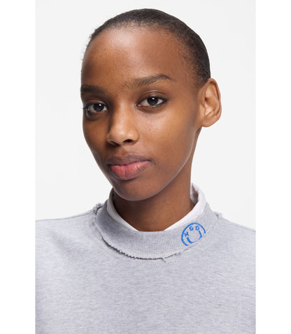 Hugo Logo Collar Sweatshirt In Cotton Terry Light Grey Women's