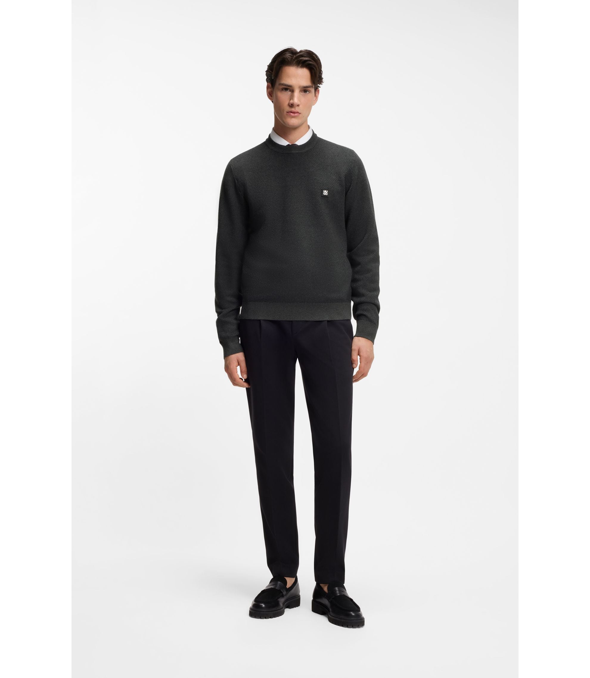 Hugo Knitted Sweater With Stacked Logo Grey