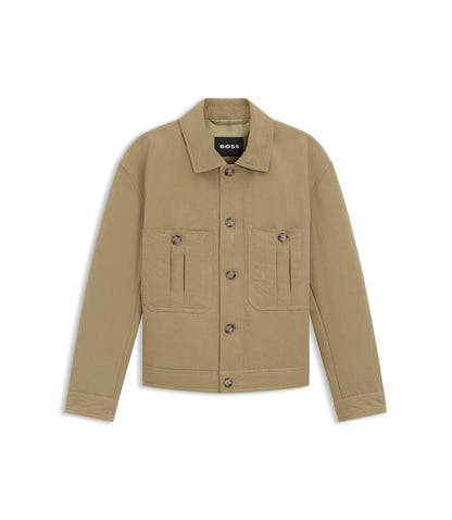 Boss Water Repellent Jacket In Peached Fabric Khaki