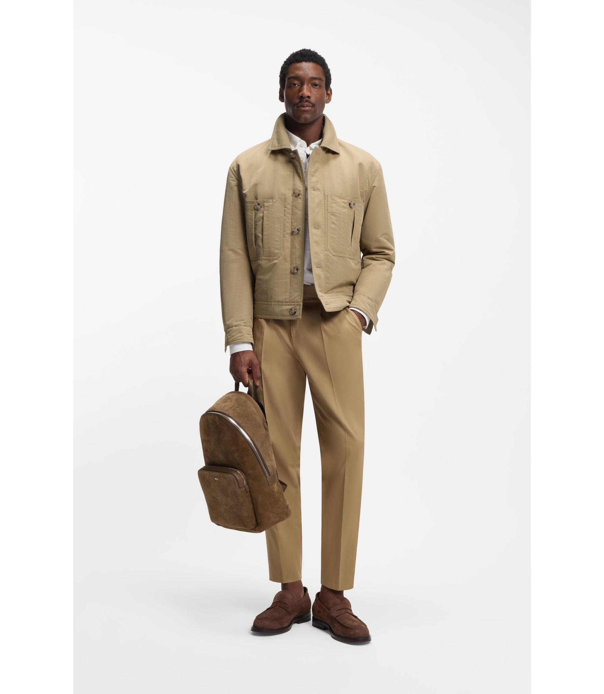 Boss Water Repellent Jacket In Peached Fabric Khaki