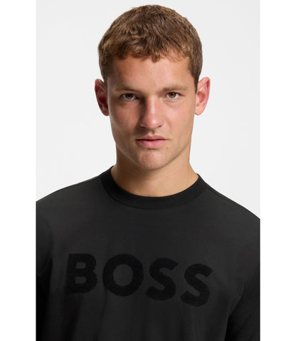 Boss Tonal Logo T Shirt In Stretch Cotton Black