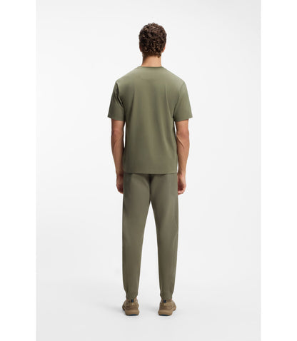 Boss Tonal Logo T Shirt In Stretch Cotton Khaki