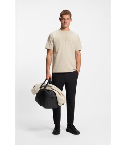 Boss Tonal Logo T Shirt In Stretch Cotton Light Beige
