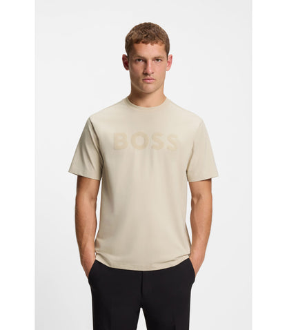 Boss Tonal Logo T Shirt In Stretch Cotton Light Beige
