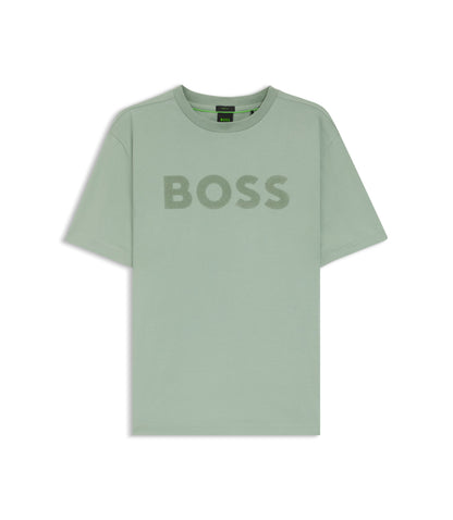 Boss Tonal Logo T Shirt In Stretch Cotton Light Green