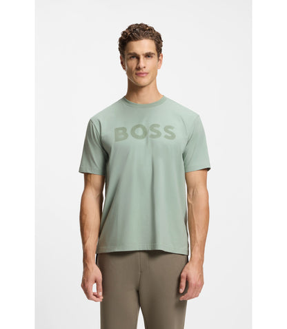 Boss Tonal Logo T Shirt In Stretch Cotton Light Green