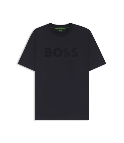 Boss Tonal Logo T Shirt In Stretch Cotton Dark Blue