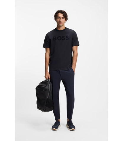 Boss Tonal Logo T Shirt In Stretch Cotton Dark Blue