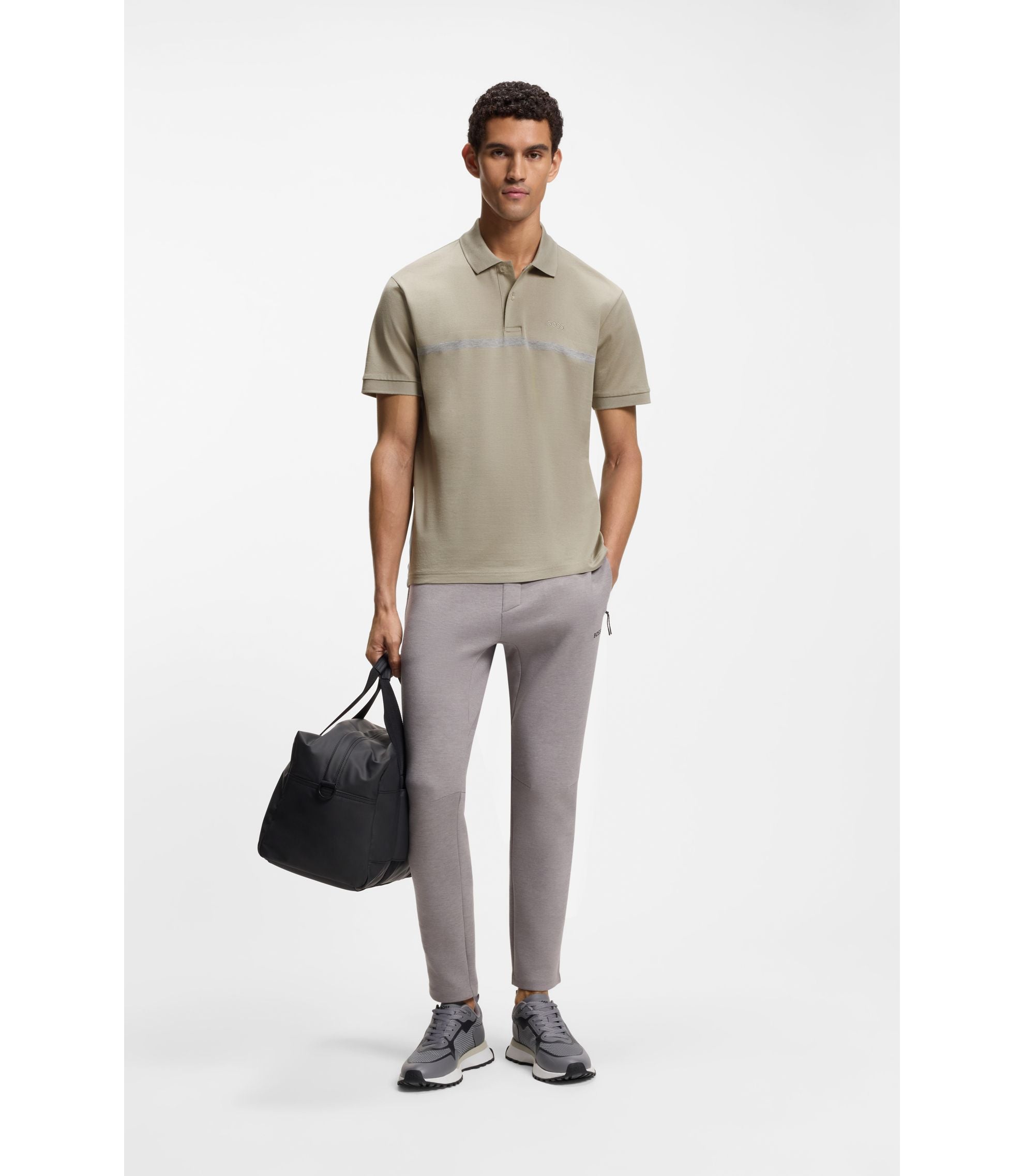 Boss Paddy Polo Shirt With Engineered Stripe Light Beige