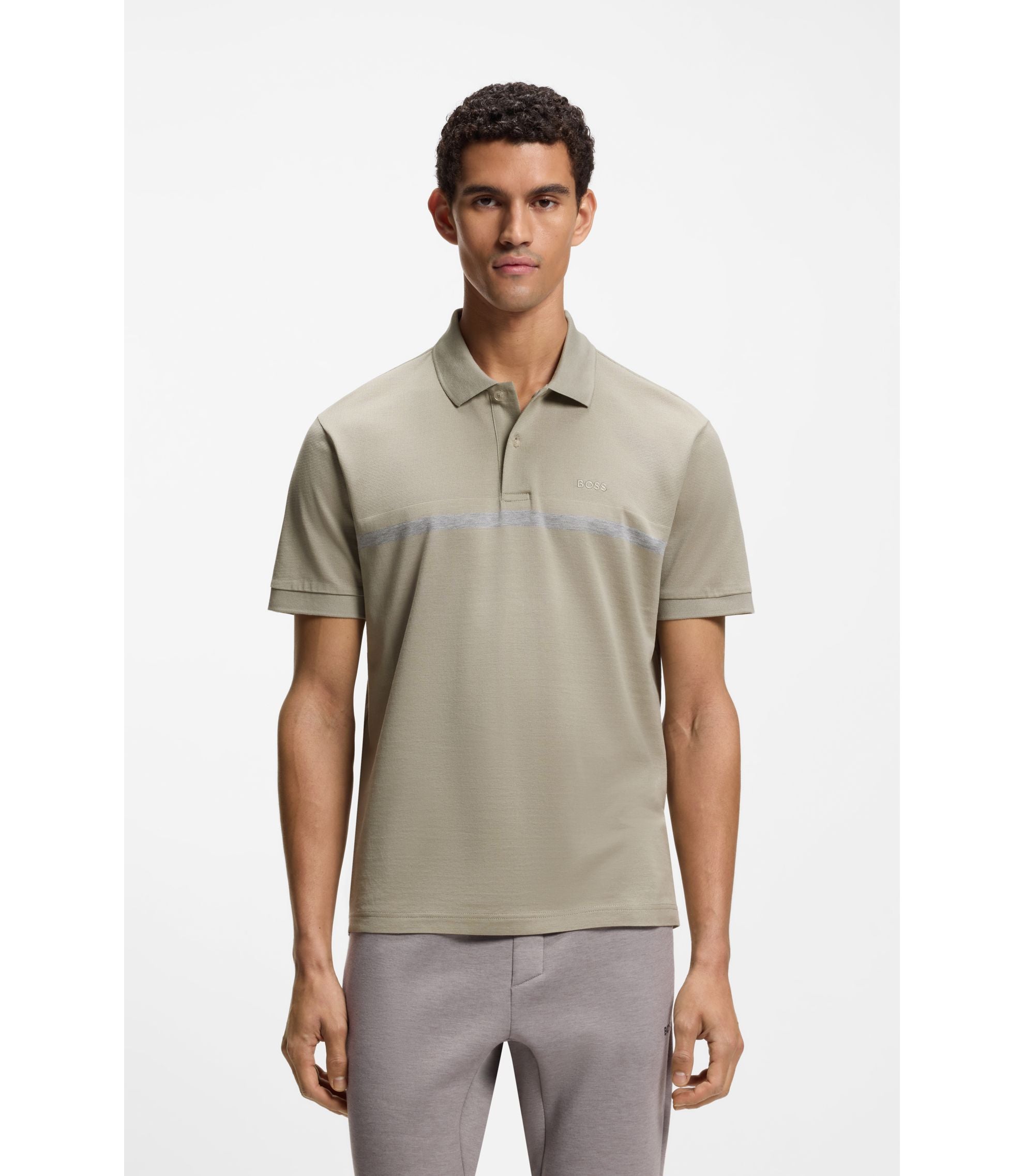 Boss Paddy Polo Shirt With Engineered Stripe Light Beige