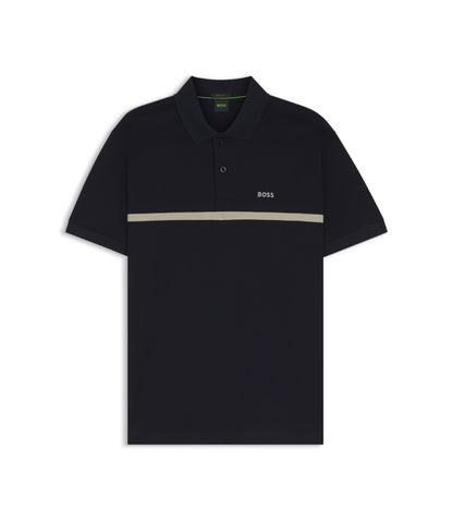 Boss Paddy Polo Shirt With Engineered Stripe Dark Blue