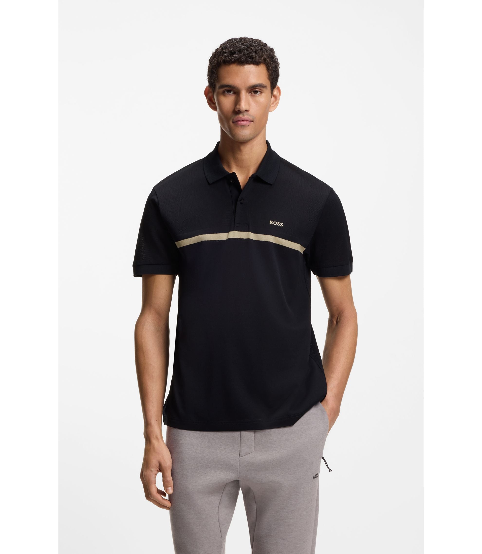Boss Paddy Polo Shirt With Engineered Stripe Dark Blue