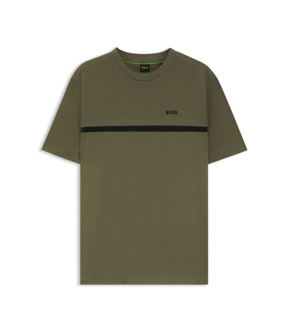 Boss Cotton T Shirt With Logo And Stripe Khaki