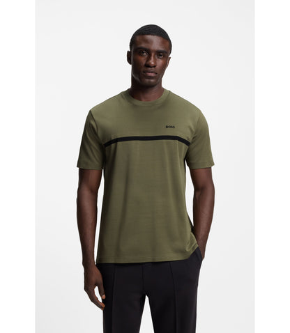 Boss Cotton T Shirt With Logo And Stripe Khaki