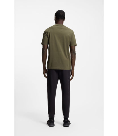 Boss Cotton T Shirt With Logo And Stripe Khaki